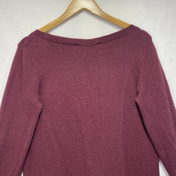 Loft Crew Neck Pullover Knit Sweater Women Medium Burgundy Side Slit Hem - Picture 9 of 12